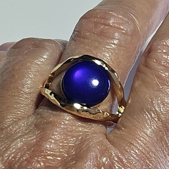 Unbranded Jewelry - Gold Tone Round Blue Faux Stone Ring Size 8.5